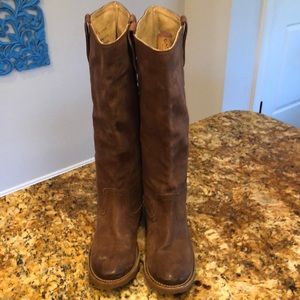 Frye Boots Celia X Stitch Brown Leather Boots